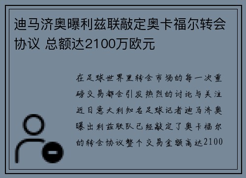 迪马济奥曝利兹联敲定奥卡福尔转会协议 总额达2100万欧元